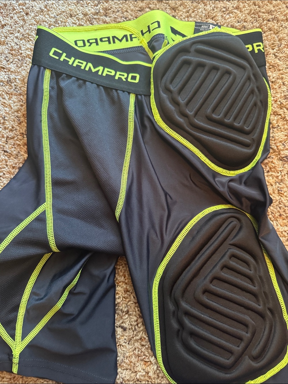 Champro Men's Black Padded Compression Shorts with Neon Green Trim